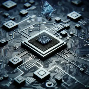 "Imagem mostrando uma fábrica de semicondutores com maquinários modernos em operação, representando a crescente demanda por tecnologia de inteligência artificial no mercado de semicondutores."